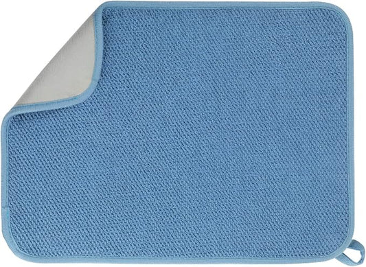 GeeRic Microfiber Dish Drying Mat, Super Absorbent Kitchen Dish Drying Pad, Reversible for Countertop, 15*20 inch Blue