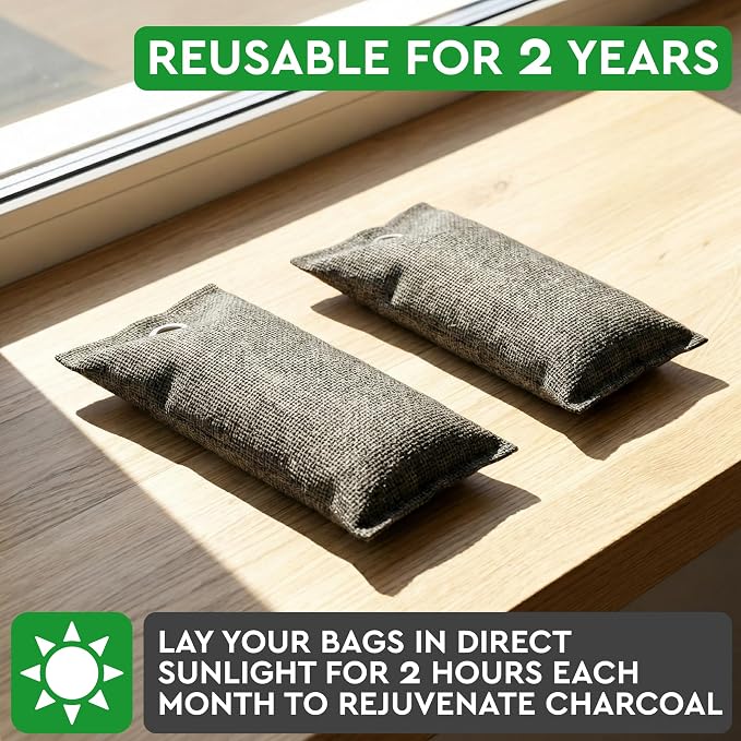 Activated Charcoal Shoe Odor Elimination Bags. Remove Strong Odors in Car, Closet, Basement. 6 Activated Charcoal Bags Odor Absorbers for Home. Bamboo Charcoals Air Purifying Bag Charcoals Deodorizer