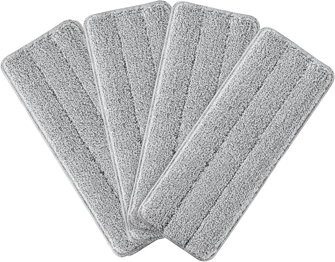 BOSHENG Flat Mop Pads, Reusable Mop Cleaning Refills, Microfiber Pads for BOSHENG Flat Mop or Mop Bucket System, Pack of 4 Washable 13-Inch Mop Heads - Grey