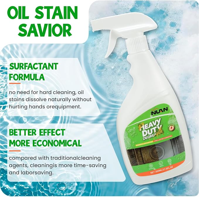 NUAN Heavy Duty Degreaser Spray, 500ML Kitchen Cleaner Spray, All Purpose Cleaner Multi Purpose Degreaser Cleaner Spray Removes Grease, Grime, And Stains On Microwave & Oven & Stove Top