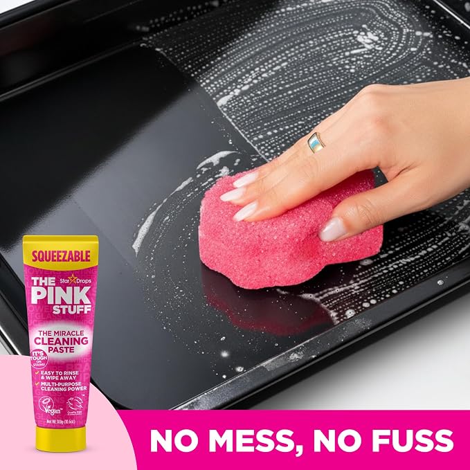 The Pink Stuff Squeezable Cleaning Paste 300g with SQeeZY Scrubber Sponge | Powerful Multi Purpose Surface Cleaner for Kitchen, Bathroom, Cookware, Tiles, Showers, and More