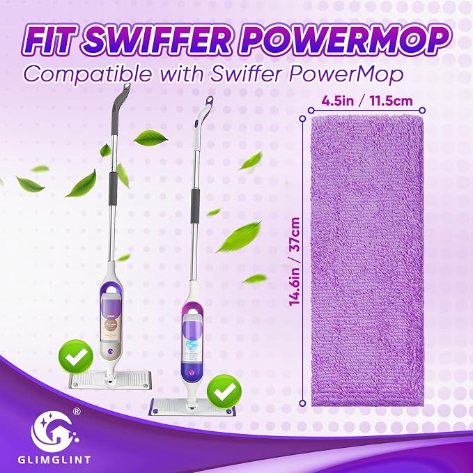 GLIMGLINT 8 Pack Reusable Microfiber Mop Pads Compatible with Swiffer PowerMop, 13 ''-15 '' Spray Mop- Washable Pads for Multi-Surface Floor Cleaning