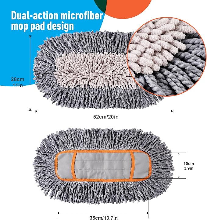 CLEANHOME Microfiber Dust Mop Replacement Pads for Hardwood Floor Cleaning | 3 Packs, Washable and Reusable Chenille Mop Pads