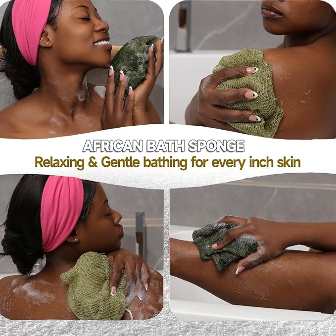 SubSahara Authentic African Net Sponge - 5 Pack Exfoliating Bath & Shower Loofah Sponge for Body & Face, Gentle Scrubber for All Skin Types, Travel, Durable