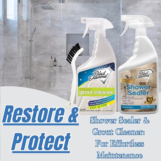 Natural Stone Shower Sealer Quart + Ultimate Grout Cleaner with Brush Quart (2-Pack) – Seals & Protects Showers, Deep Cleans Tile & Grout