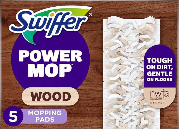 Swiffer PowerMop Wood Mopping Pad Refills for Floor Cleaning, 5 count