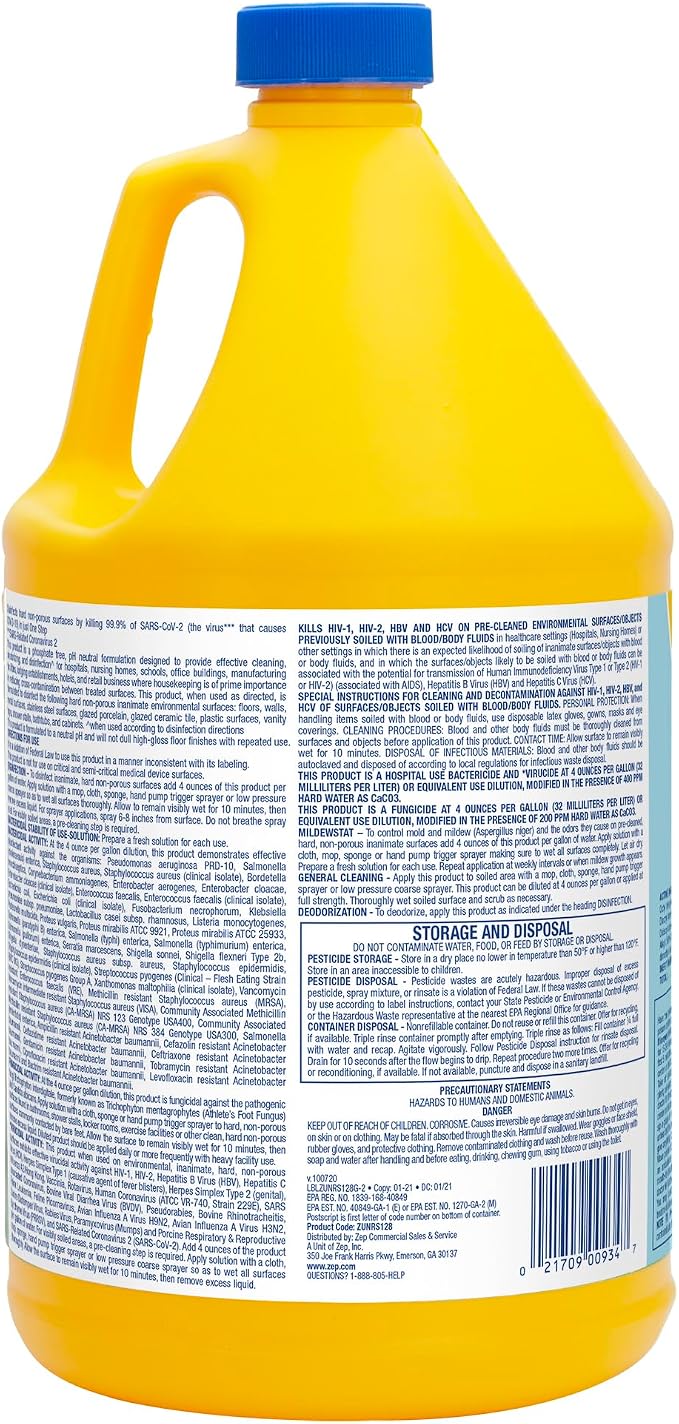 Zep No Rinse Floor Disinfectant, Blue (ZUNRS128)