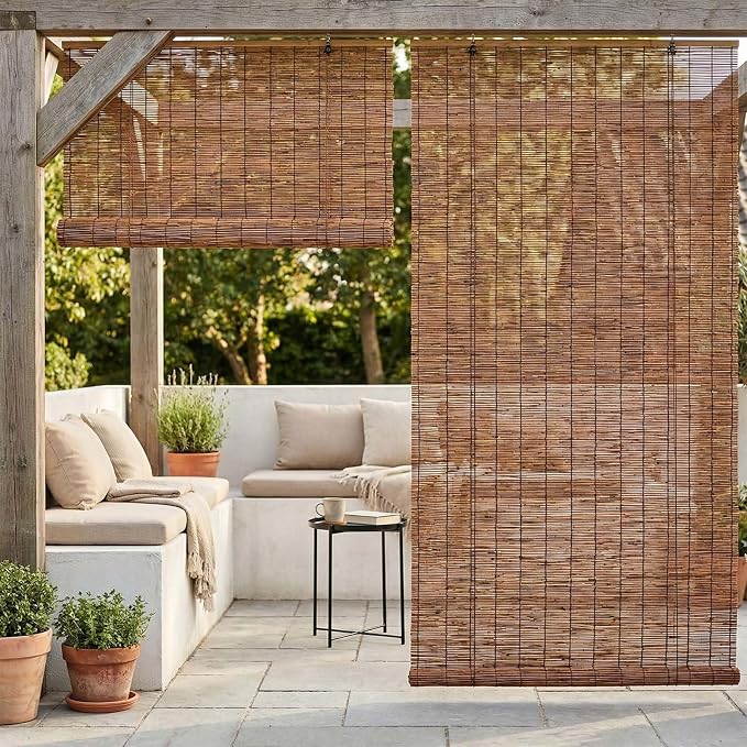 Light Filtering Privacy Screen Bamboo Blinds, 24" 36" 48" 60" 72" 78" Roman Shades for Indoor Windows, Outdoor Roll Up Bamboo Roller Shades Patio Gazebo, Cordless No Drill Blinds for Windows