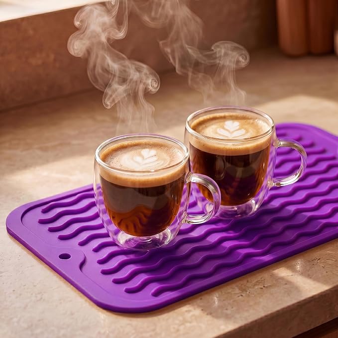 MicoYang Silicone Dish Drying Mat for Multiple Usage,Easy clean,Eco-friendly,Heat-resistant Silicone Mat for Kitchen Counter or Sink,Refrigerator or Drawer Liner Purple S 12 inches x 6 inches