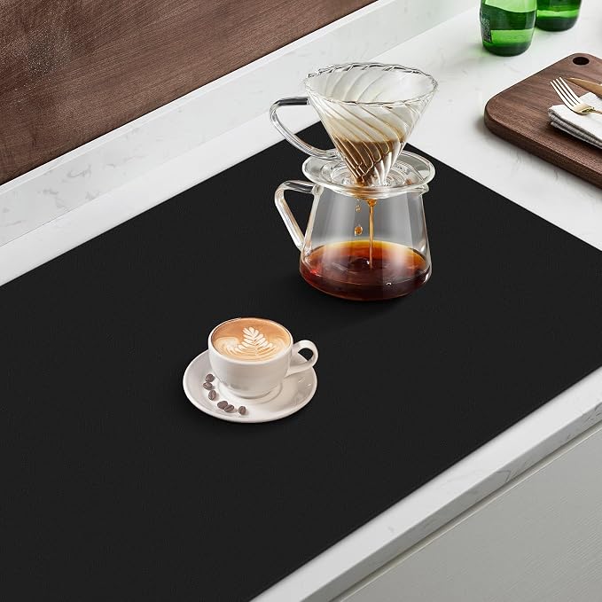 WISELIFE Coffee Mat Super Absorbent Dish Drying Mat Coffee Bar Accessories Match with Machine Large Drying Mats for Kitchen Counter 18" W x 36" L, Black