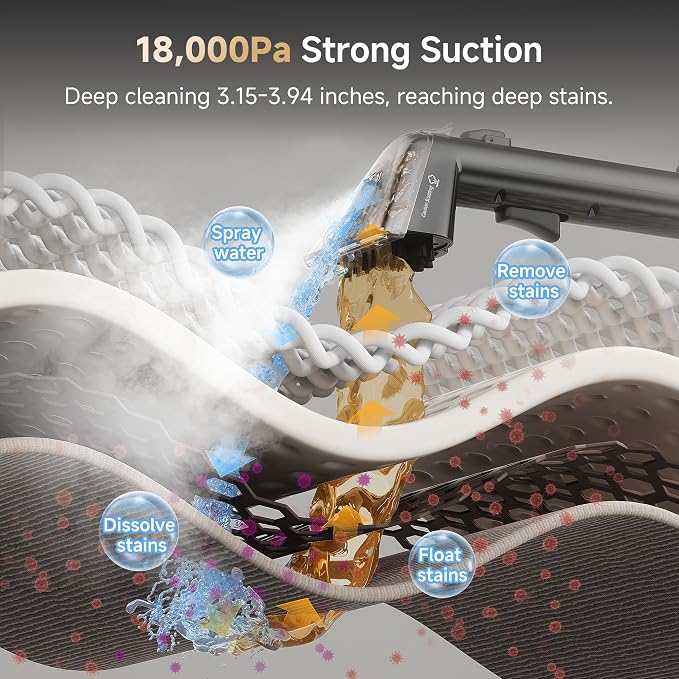 Uwant Carpet Cleaner Machine with Steam&Hot&Cold Water System 18Kpa Powerful Suction Upholstery Cleaner Machine with Textile Cleaner for Pets, Carpet Steam Cleaner with Specialty Tools for Cars
