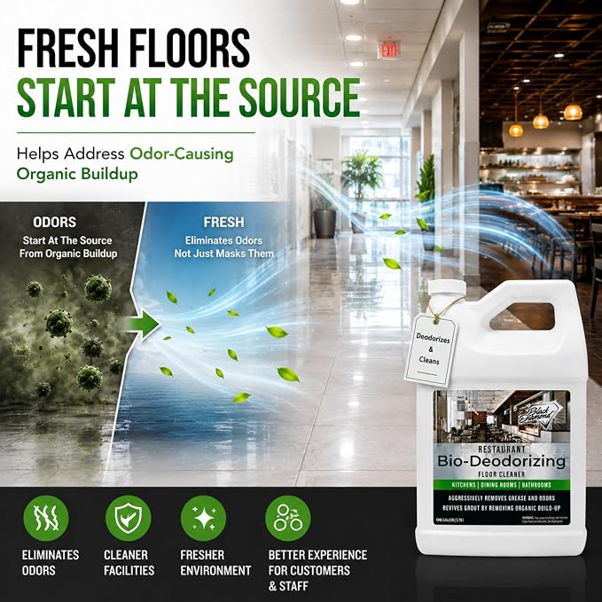 Black Diamond Stoneworks Restaurant Bio-Deodorizing Floor Cleaner – Concentrated Enzyme Cleaner & Degreaser for Tile, Concrete, Laminate, Hardwood & Natural Stone Floors (4 Gallons)