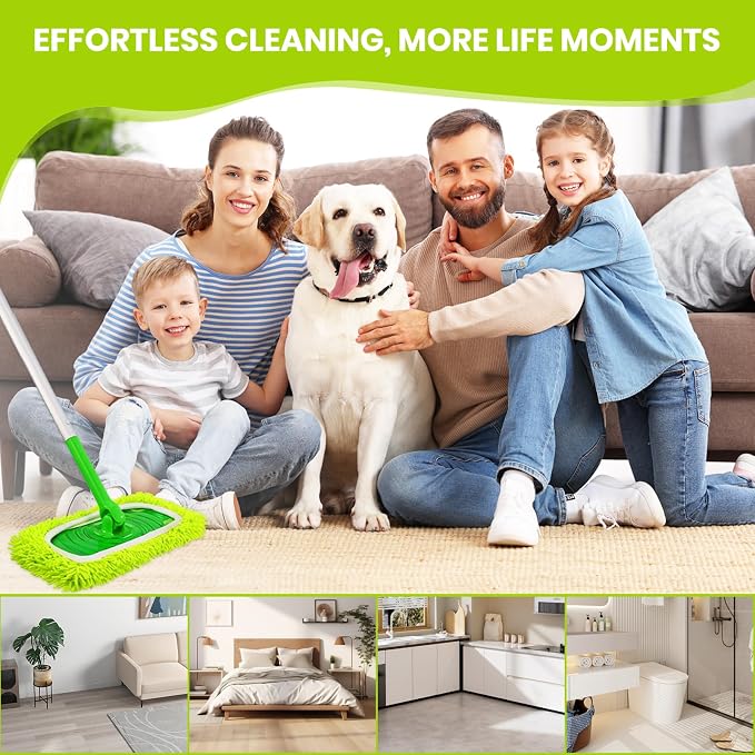 8 Pack Chenille Mop Refill Pads, Reusable Microfiber Mop Pads for 10''–12'' Flat Mops, Washable Dry& Wet Pads Refill for Hardwood, Tile, Compatible with Swiffer Sweeper