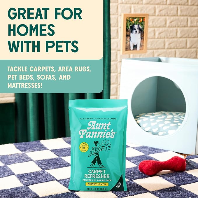 Aunt Fannie's Carpet Refresher Bundle, Bright Lemon, Shaker + 3 Refills | Neutralizes Dog and Cat Odors, Freshens High-Traffic Areas, Safe for Rugs Carpets & Upholstery, Made in the USA