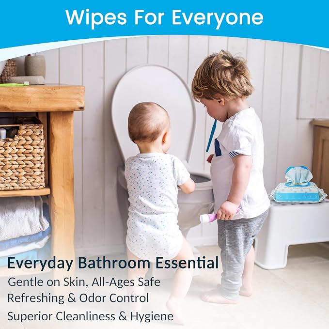 WONDERFUL Flushable Wipes, Unscented 100% Plant-Based Wet Butt Wipe for Adults & Kids, Sewer Septic Safe, Gentle for Sensitive Skin, Wipes Flushable Pack for Bathroom & Travel, 6-Pack (360 Count)