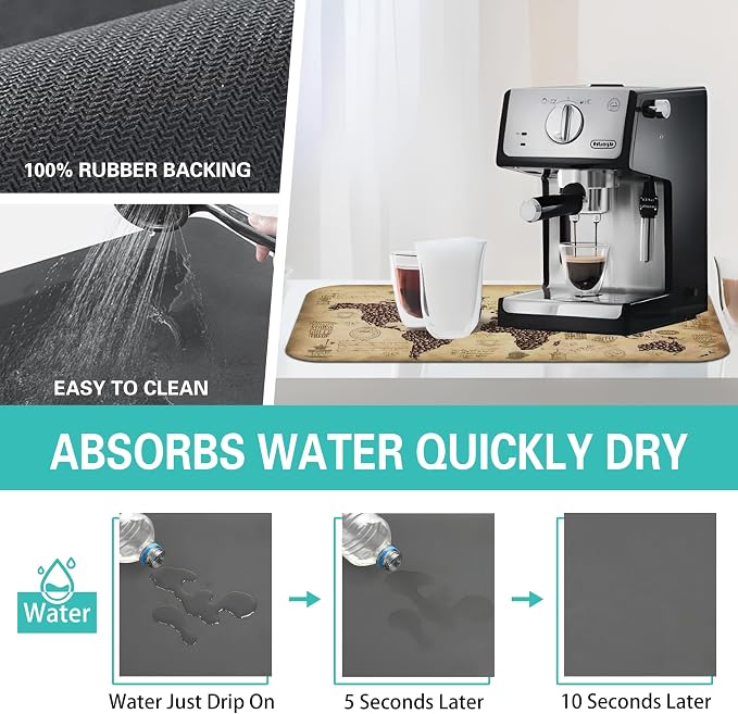 Fun Coffee Mat 19inx12in,Coffee Bar Mat for Countertops,Absorbent Hide Stain Anti-Slip Coffee Bar Accessories Fit Under Coffee Machine Mat,dish Drying Mats for Kitchen