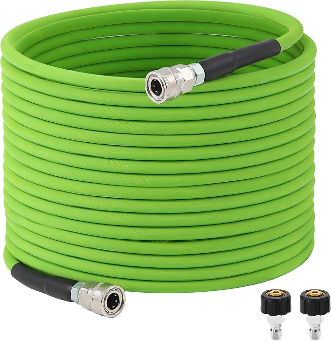 PWACCS Pressure Washer Hose 50 FT, 1/4" ID Steel Braided Power Washer Hose | Kink Resistant, 3/8" Quick Connect Fittings, 4000 PSI, High Pressure Extension Hose
