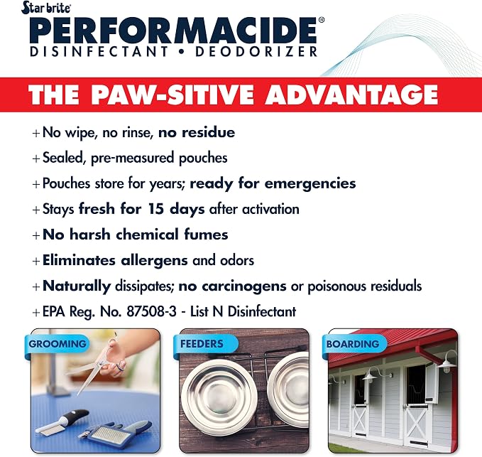 PERFORMACIDE No-Rinse Disinfectant / Deodorizer for Pet Surfaces | Kills Parvovirus, Ringworm, Feline Calicivirus, Avian Influenza (Bird Flu) Eco Friendly, Naturally Dissipates, Refillable, 32 OZ Kit