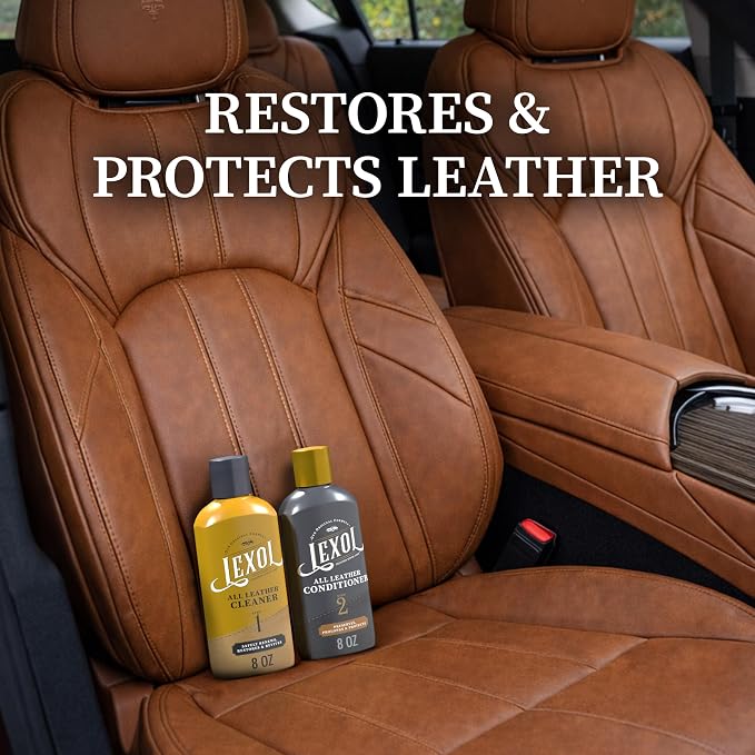 Leather Cleaner and Conditioner Kit by Lexol for Furniture Car Interiors Shoes Handbags, leather cleaner and conditioner two-step system with 2 sponges, 8 oz each