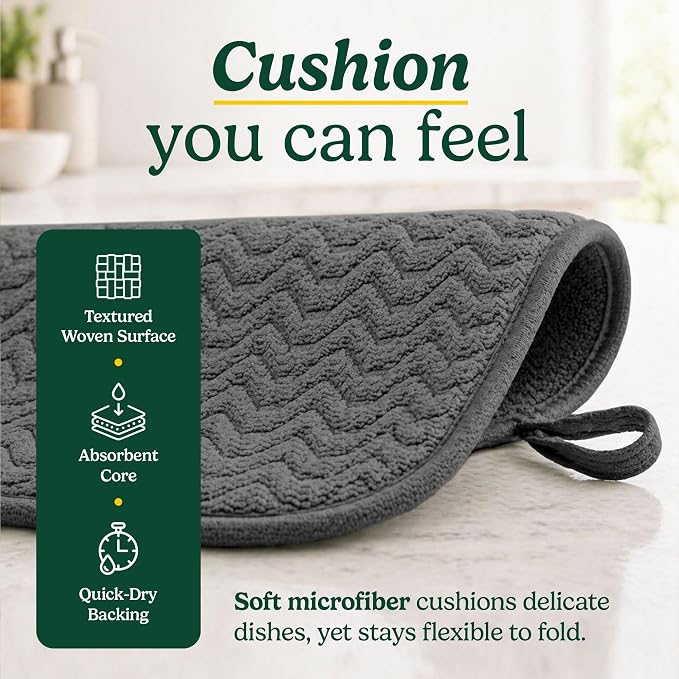 Cuisinart Dish Drying Mat for Kitchen Counter - 2-Pack XL 18x24 Ultra Absorbent Microfiber Dish Mat - Fast Drying, Machine Washable, Foldable Countertop Pad - Safe for Granite & Quartz