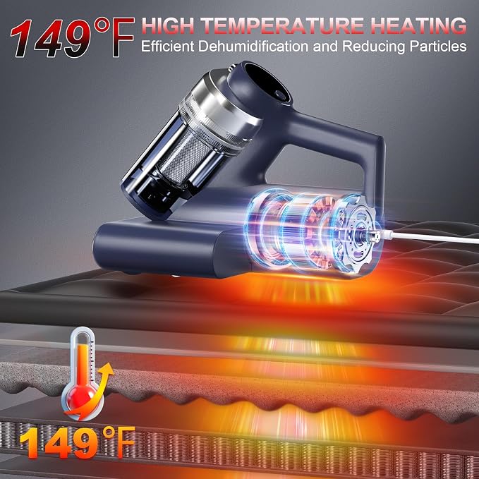 Teant Mattress Bed Vacuum Cleaner, 16 kPa Suction & 253.7nm UV-C, MV-Blue | 2-Speed Mattress Vacuum with 33000 RPM Tapping, UV-C, Ultrasonic, 149℉ Heat, Anion, HEPA, Deep Clean for Bed and Pet Hair