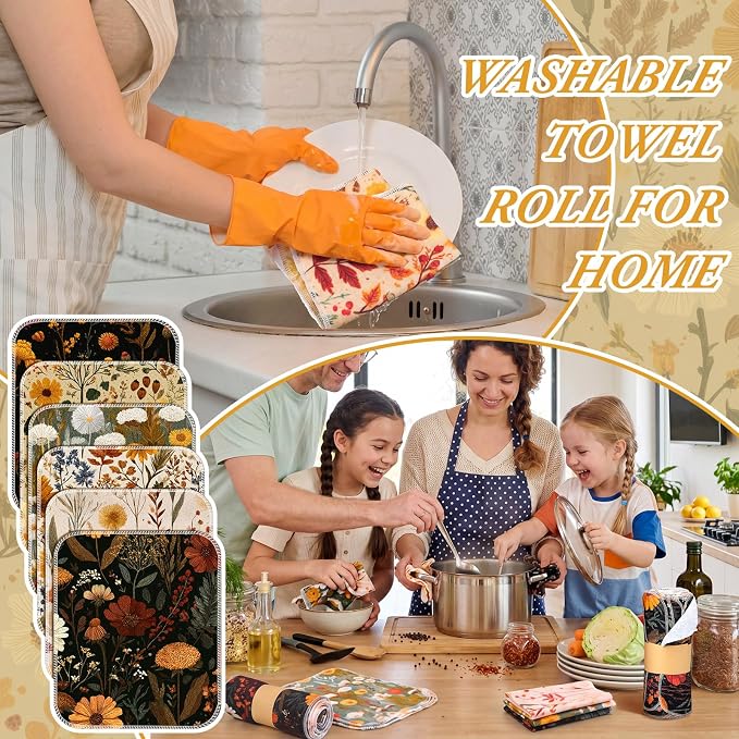 Reusable Cleaning Cloths Washable Cotton Kitchen Dish Towels for Home Party Supplies Bulk, 9.84x11.81in (36 Pack,Fall Wildflower)