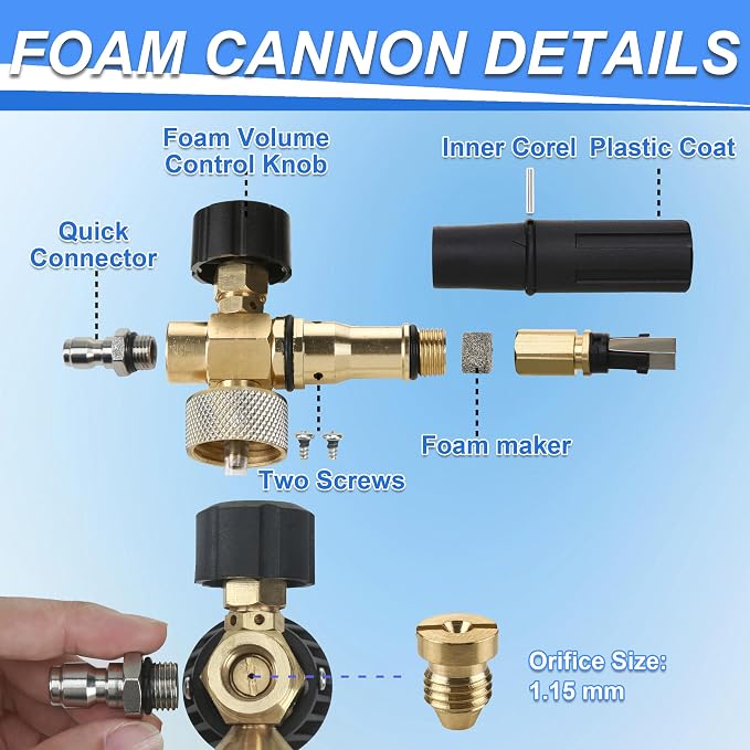 Tool Daily Foam Cannon with Dual Connector Accessory, 1/4" Quick Connect | 5 Pressure Washer Nozzle Tips, Foam Cannon for Pressure Washer, 1 Liter