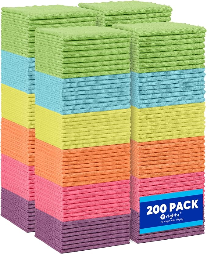 Orighty Microfiber Cleaning Cloth Bulk, 200 Pack Cleaning Rags, 12 x 11 in | Microfiber Towels for Cars, Soft Highly Absorbent Rag, Lint Free Cloths for Car Care, House, Kitchen