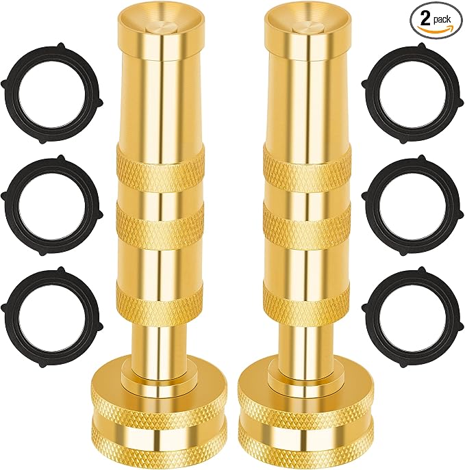 AUTOMAN Brass Hose Nozzle – High Pressure Jet Nozzles 2 Pack, Heavy Duty Sprayer for Garden Hoses, Adjustable Spray Gun, Solid Twist Water Hose Nozzle for Patio, Lawn, Car Wash, Extra 6 Rubber Washers