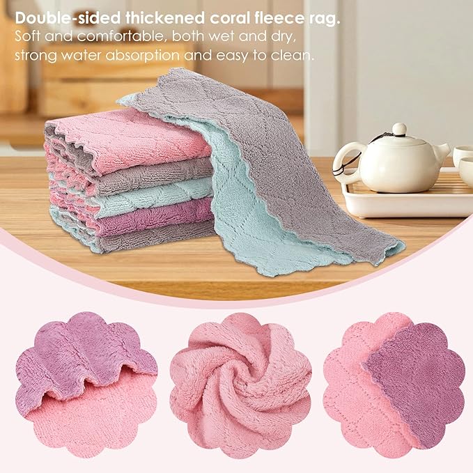 Rachan 11Pack Kitchen Dish Cloths, Reusable Dish Towels, Nonstick Oil Washable Fast Drying, Super Absorbent Coral Velvet Cleaning Cloths for Mom from Daughter Son(Green-grey10 x 6")