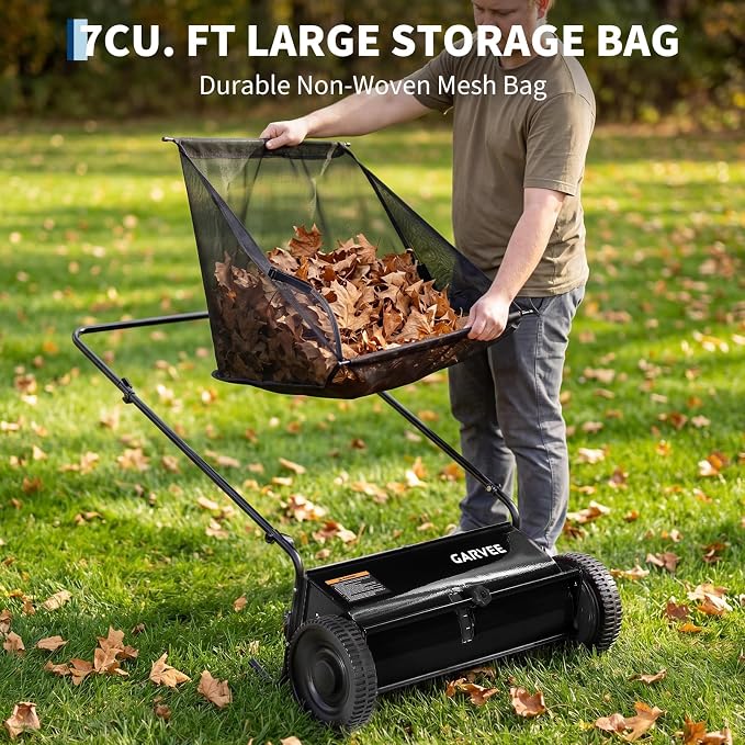 Push Lawn Sweeper 26Inch-Heavy Duty Walk Behind Leaf Collector and Yard Sweeper for Outdoor,Patio,Driveway,Garden Grass Sweepers,4 High Speed Spinning Brush,7 Cu. ft. Hopper Capacity | Yard Sweeper for Outdoor,Patio,Driveway,Garden Grass Sweepers,4 Hig...