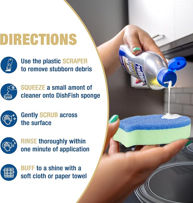 Bar Keepers Friend Cooktop Cleaner (2 x13 oz) + Scraper - Multipurpose Liquid Stovetop Cleanser, Safe for Use on Glass & Ceramic Cooking Surfaces, Copper, Brass, Chrome, Stainless Steel & Porcelain