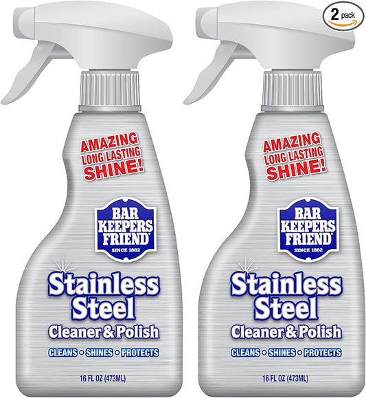 Bar Keepers Friend Stainless Steel Cleaner and Polish Spray (2 x 16 oz) Removes Oily Fingerprints, Hard Water Stains, Grime & Food Debris without Scratching or Dulling Appliances & Surfaces