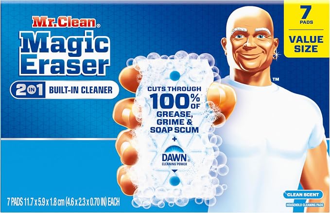 Mr. Clean Magic Eraser Foaming Sponge, All Purpose, Dawn Cleaning Power, Wall Cleaner, Sneaker Cleaner, Oven Cleaner, Kitchen, Bathroom, Shower Cleaning Supplies, Scrubber, Ultra Foamy, 7ct
