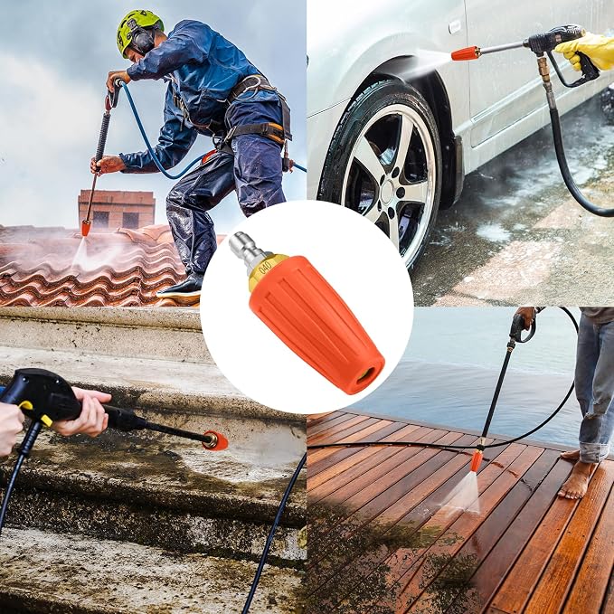 Turbo Nozzle Pressure Washer, 4000 PSI Max Orange Rotating Nozzle | Power washer nozzle with 1/4 inch quick connect for cleaning brick, concrete, vinyl surfaces, driveways, patios and sidewalks
