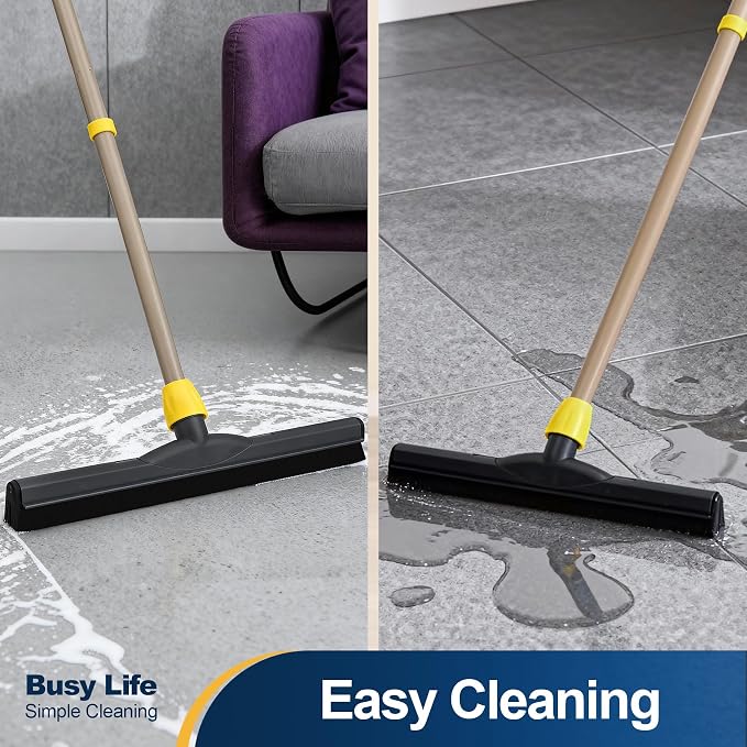 Yocada Floor Squeegee Scrubber Adjustable Telescopic Pole Heavy Duty 54.3" | Household Broom EVA Foam Blade for Garage Courtyard Shower Bathroom Floor Marble Glass Tile Water Foam Cleaning