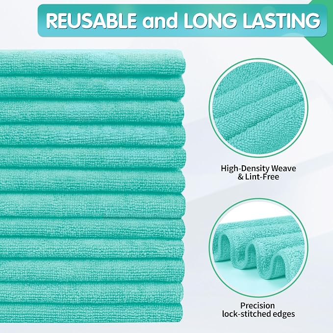 FIXSMITH Turquoise Microfiber Cleaning Cloth -Pack of 8, Highly Absorbent Cleaning Rags, 16"X12" All Purpose Cleaning Towels for Housekeeping, Kitchen, Car, Lint Free and Reusable Microfiber Towels