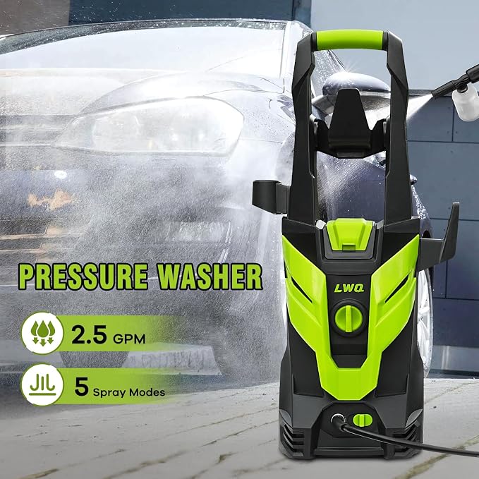 Pressure Washer, Power Washer with 4 Quick Connect Nozzles 1 Foam Cannon, High Pressure Cleaning Machine for Cars/Fences/Driveways/Patios/Farms/Home Cleaning(Bright Green)