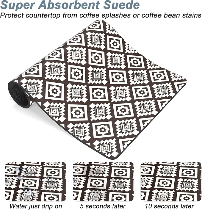 Rnivvi Coffee Mat, 12" x 19" Cute Coffee Bar Mats for Espresso Machine Station Accessories and Organizer, Hide Stain Rubber Backed Absorbent Dish Drying Pad for Kitchen Counter, Modern Abstract Art