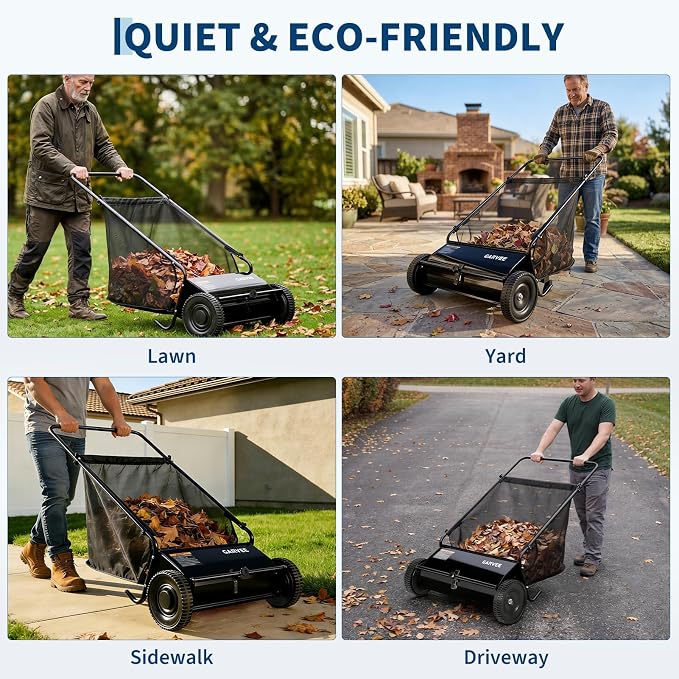 Push Lawn Sweeper 26Inch-Heavy Duty Walk Behind Leaf Collector and Yard Sweeper for Outdoor,Patio,Driveway,Garden Grass Sweepers,4 High Speed Spinning Brush,7 Cu. ft. Hopper Capacity | Yard Sweeper for Outdoor,Patio,Driveway,Garden Grass Sweepers,4 Hig...
