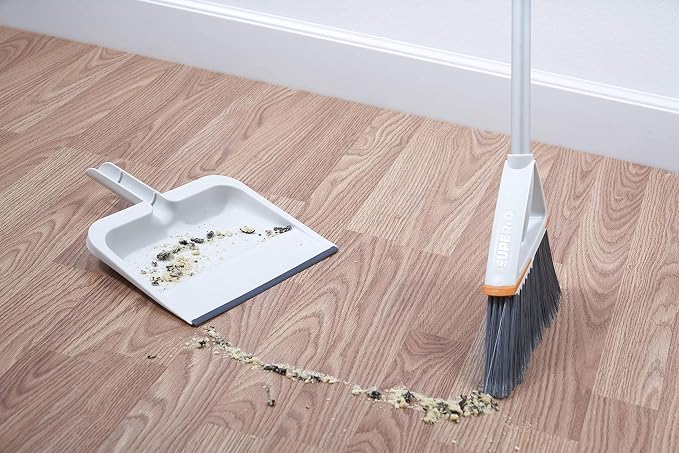 Superio Clip-On Dustpan with Rubber Lip - 10-inch Wide Durable Plastic Dust Pan with Comfort Grip Handle, White, 1-Pack