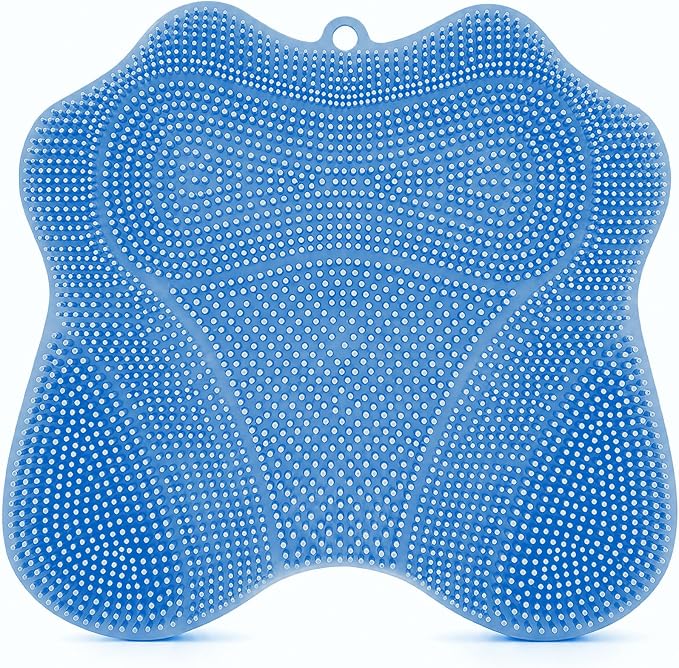Dual-Sided Silicone Shower Foot Scrubber Mat – Foot Scrubber in Shower for Deep Cleaning & Exfoliation | Wall-Mounted Shower Foot Scrubber Mat & Back Cleaner for Men and Women(Blue, Standard)