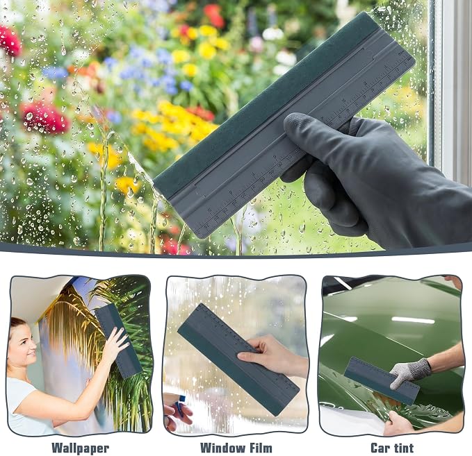 Wallpaper Smoothing Tool, Professional Vinyl Squeegee with Ruler | Felt Squeegee for Vinyl Decals Sticker Paper Wallpaper Window Film Tools (Gray, 10inch)