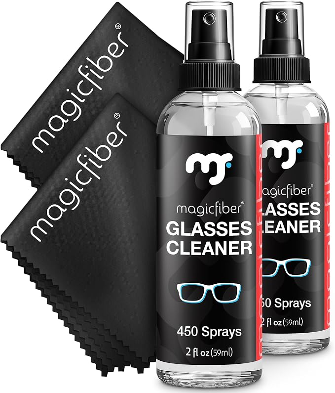 MagicFiber Glasses Cleaner Spray & Cloth Kit, Eye Glass & Lens Cleaner | Great for Eyeglass Cleaning, Phone, VR & Reading Glasses