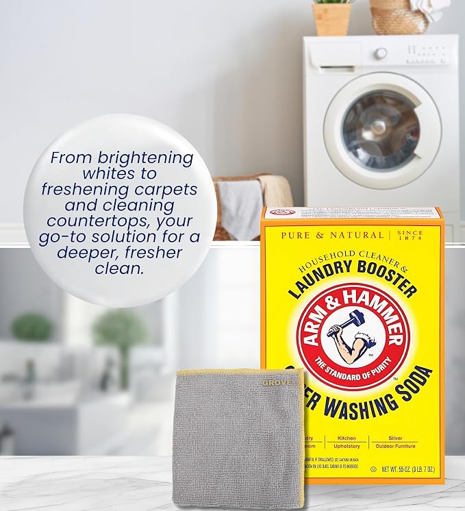 Detergent Booster and Household Cleaner Powder 55 oz Bundle with Microfiber Cloth - Enhances Laundry Detergent Power - Cleans Bathtubs, Microwaves, and More - (2 Items)