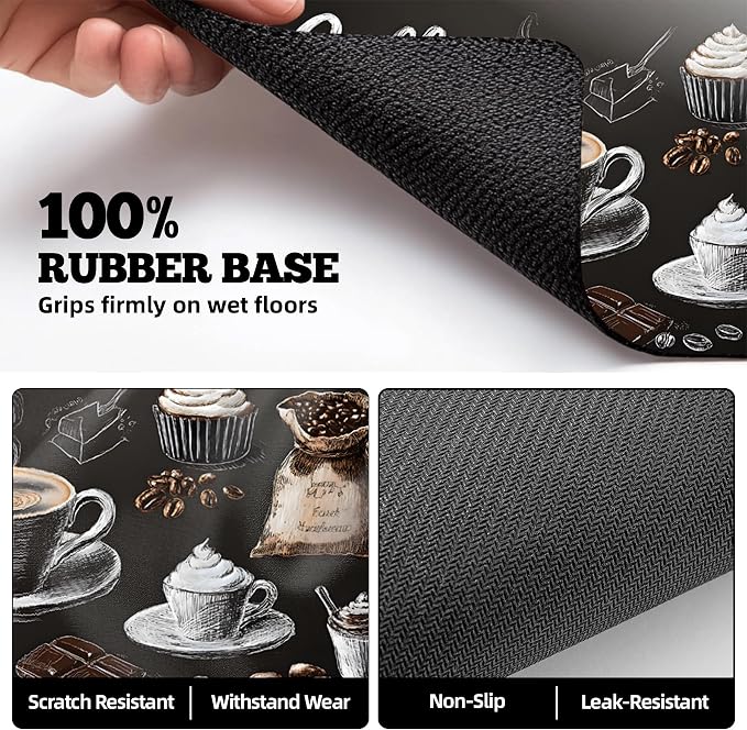 Dish Drying Mat Large Coffee Mat Absorbent Drying Mat for Kitchen Counter Coffee Bar Accessories 32"x 17", Coffee Dessert