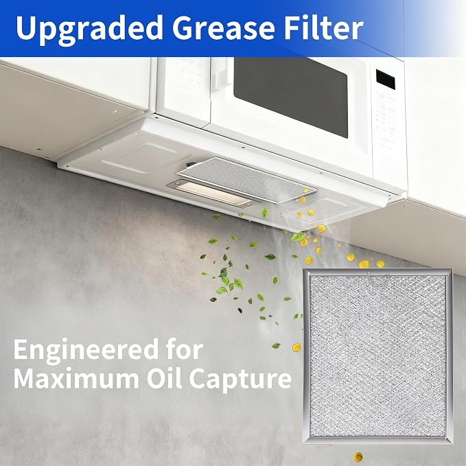 Microwave Filter Replacement 9" x 7.72" Microwave Grease Filter Replacement, Compatible with WB6X486 Frigidaire 5304408977, Aluminum Mesh Range Hood Vent Fan Filter, 2-Pack