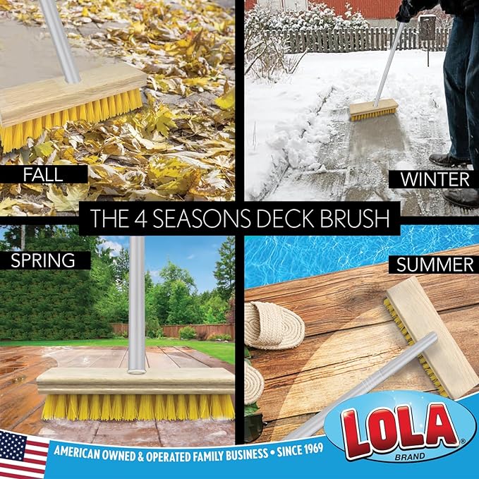 LOLA Deck Scrub Brush Outdoor Broom, Durable Bristles Remove Dirt, Grime, Grout, Leaves, Snow on Patios, Decks, Wet or Dry, 2 Pack