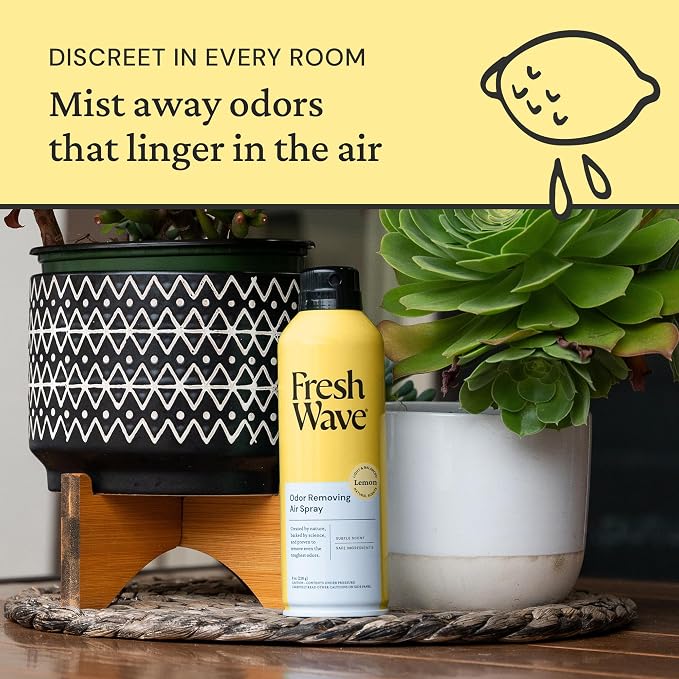 Fresh Wave Lemon Air Freshener Spray, 8 oz Room Odor Eliminator | Fine mist non-aerosol, Plant oil formula, Bathroom and pet area safe, No sulfates or parabens, Fabric and linen spray