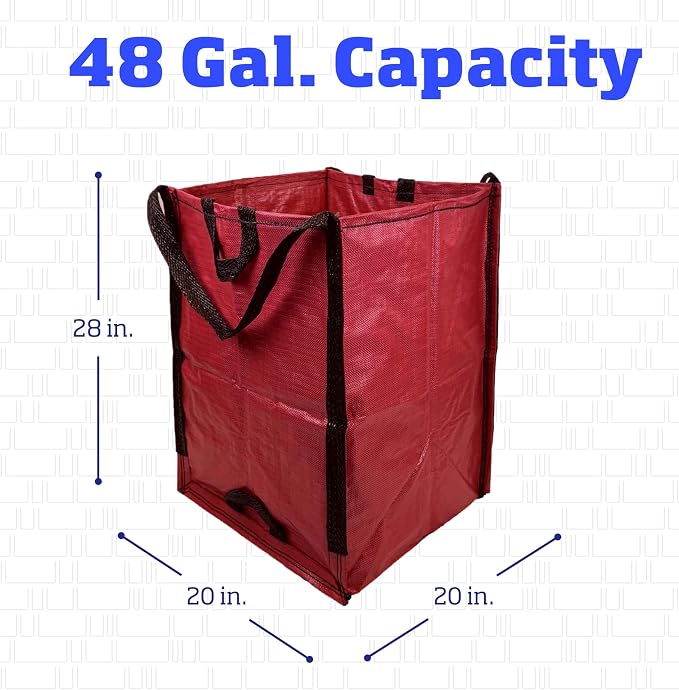 DURASACK Heavy Duty Home and Yard Bags 48-Gallon Reusable Self-Standing Lawn and Leaf Bags Garbage Can with Reinforced Handles, Red (Pack of 10)